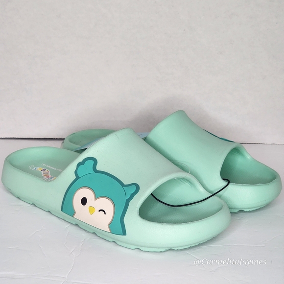 SQUISHMALLOW WINSTON 🦉 Teal Kids Slides Sandals Big kids 4-5 NWT - Picture 1 of 3